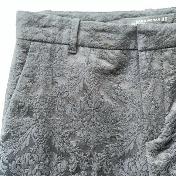 ZARA WOMAN Black Jacquard Ankle Pants Size Medium - Picture 8 of 15